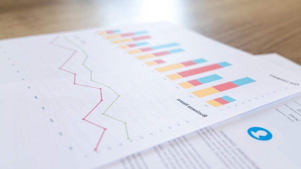 Papers showing bar graphs and other financial information